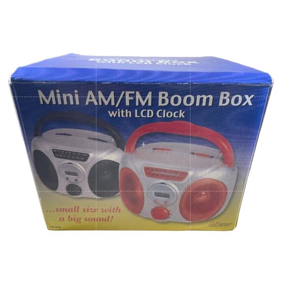 Mini AM/FM Radio Boom Box Digital LCD Clock with Date Day Display Silver & Blue - Picture 1 of 7